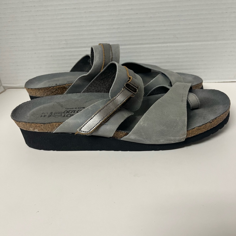 Naot "Jessica" Gray Leather Sandals Size 41 US 10 Valco straps Lagenlook
Boho